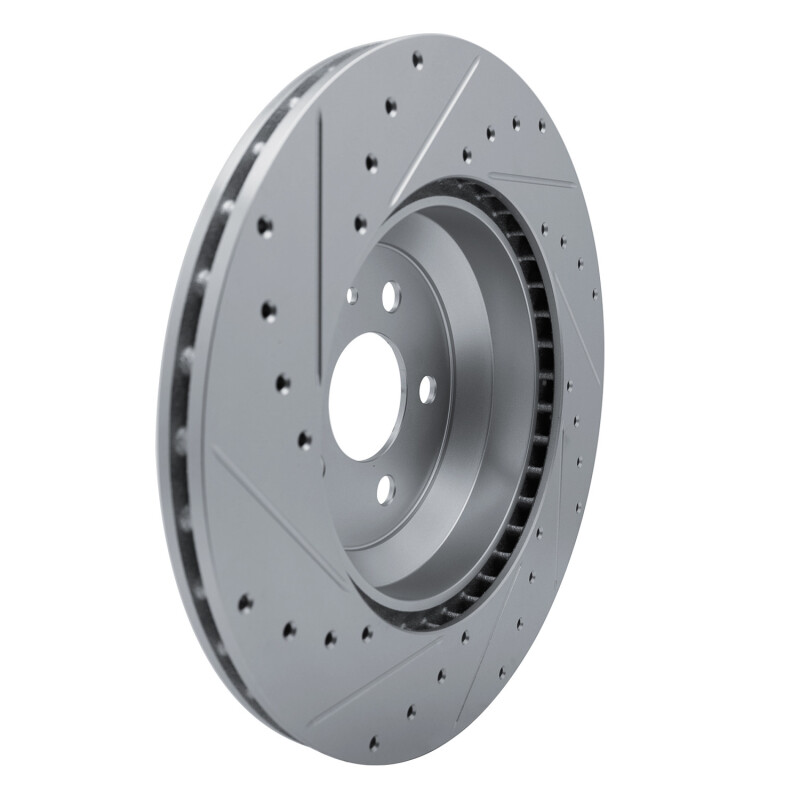 Tesla Model 3 Brake Rotor (1) - Front Right - R1 Concepts - Drilled & Slotted - Silver - `17-`25